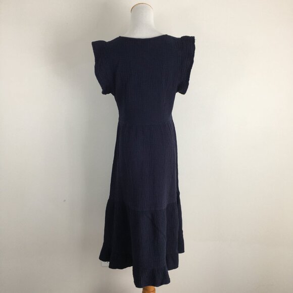 C&C CALIFORNIA Dark Blue Textured Ruffle Sleeve & Hem Midi Dress - Picture 8 of 9